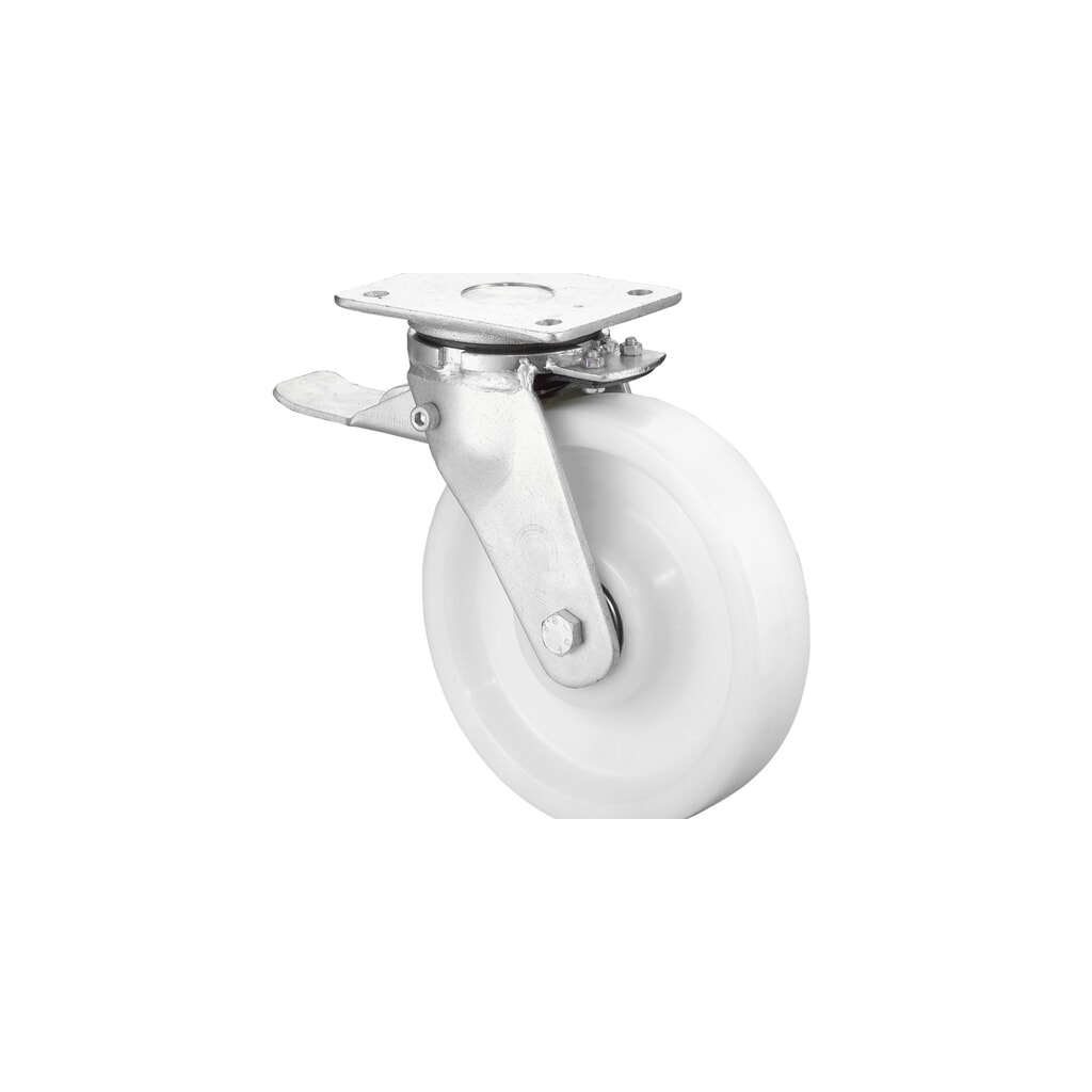 Produktabbildung: BS ROLLEN Schwerlastrolle Kunststoff, Lenkrolle mit Rad-/Totalfeststeller, Kugellager, Platte, Ø x Breite 100 x 37 mm, TK 400 kg