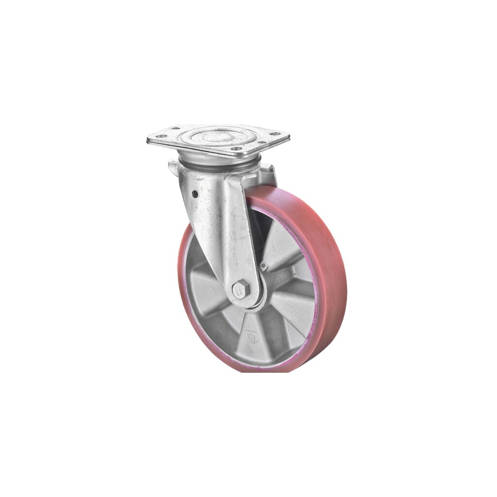 BS ROLLEN Schwerlastrolle Prothane® Guss-Polyurethan, Lenkrolle, Kugellager, Platte, Ø x Breite 100 x 40 mm, TK 280 kg Produktabbildung: BS ROLLEN Schwerlastrolle Prothane® Guss-Polyurethan, Lenkrolle, Kugellager, Platte, Ø x Breite 100 x 40 mm, TK 280 kg