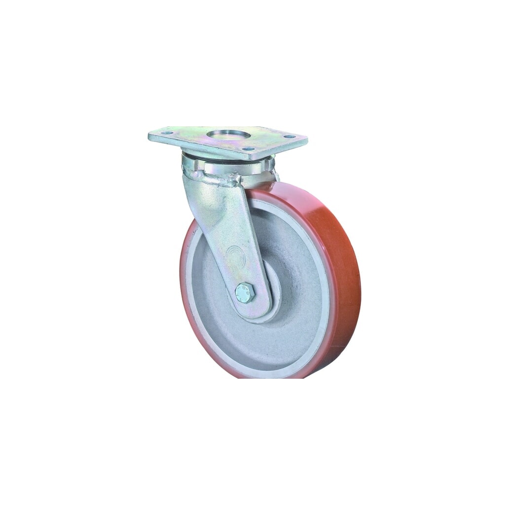 Produktabbildung: BS ROLLEN Schwerlastrolle Prothane® Guss-Polyurethan, Lenkrolle, Kugellager, Platte, Ø x Breite 100 x 50 mm, TK 400 kg