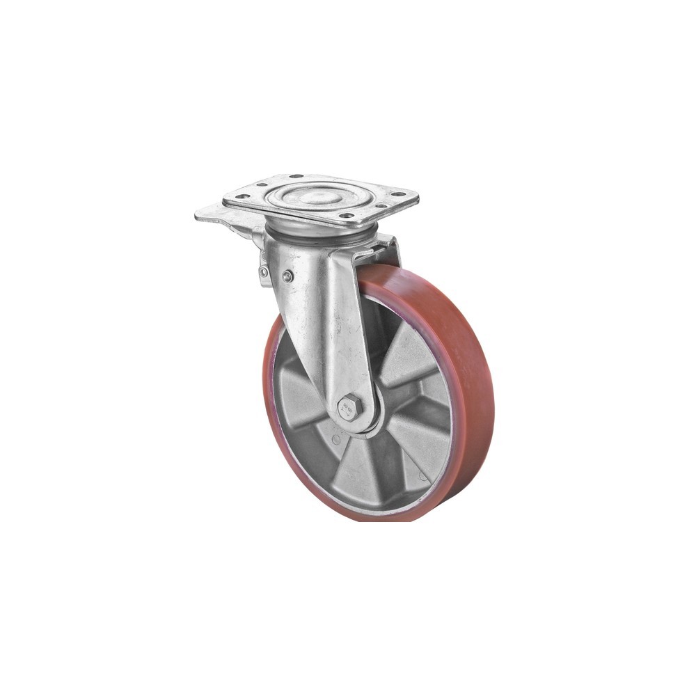 Produktabbildung: BS ROLLEN Schwerlastrolle Prothane® Guss-Polyurethan, Lenkrolle mit Feststeller, Kugellager, Platte, Ø x Breite 125 x 50 mm, TK 450 kg