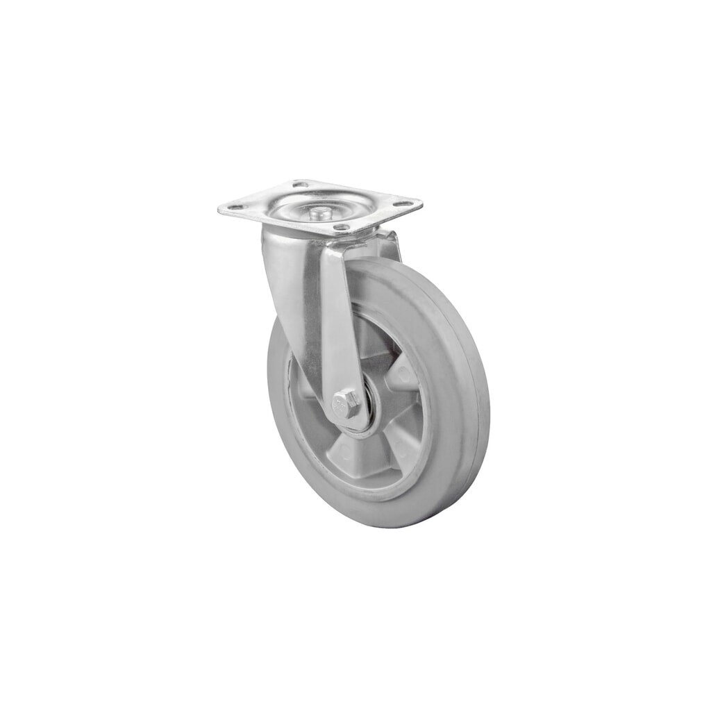 BS ROLLEN Transportrolle Elastikgummi, grau, Lenkrolle, Kugellager, Platte, Ø x Breite 100 x 40 mm, TK 150 kg Produktabbildung: BS ROLLEN Transportrolle Elastikgummi, grau, Lenkrolle, Kugellager, Platte, Ø x Breite 100 x 40 mm, TK 150 kg