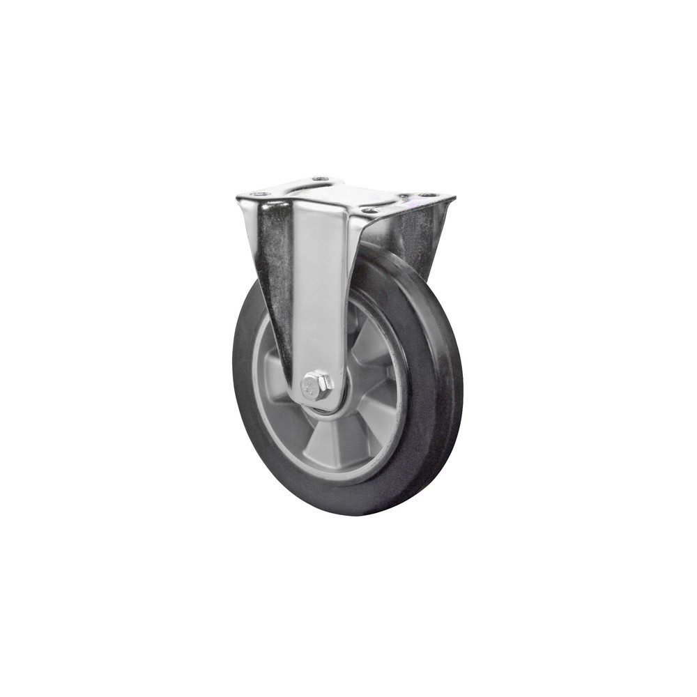 Produktabbildung: BS ROLLEN Transportrolle Elastikgummi, schwarz, Bockrolle, Kugellager, Platte, Ø x Breite 100 x 40 mm, TK 150 kg