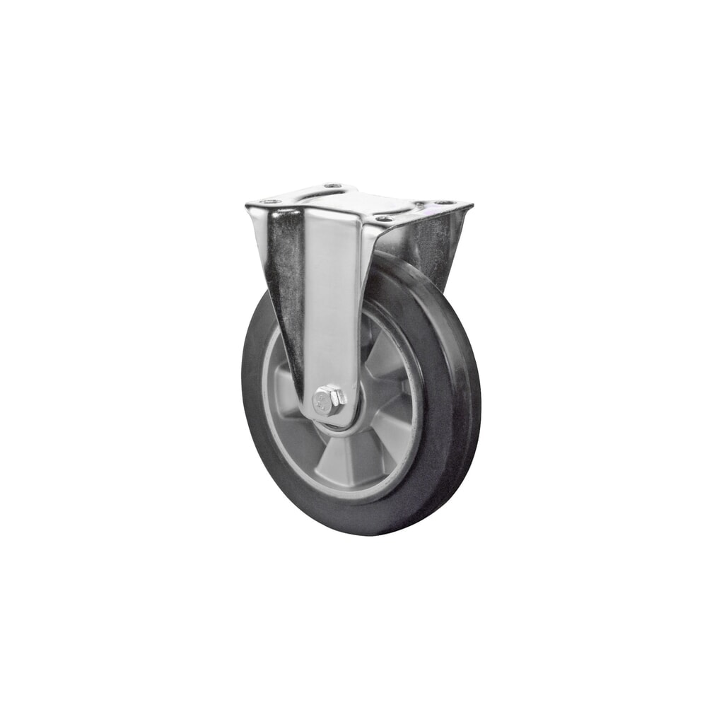 BS ROLLEN Transportrolle Elastikgummi, schwarz, Bockrolle, Kugellager, Platte, Ø x Breite 100 x 40 mm, TK 150 kg Produktabbildung: BS ROLLEN Transportrolle Elastikgummi, schwarz, Bockrolle, Kugellager, Platte, Ø x Breite 100 x 40 mm, TK 150 kg