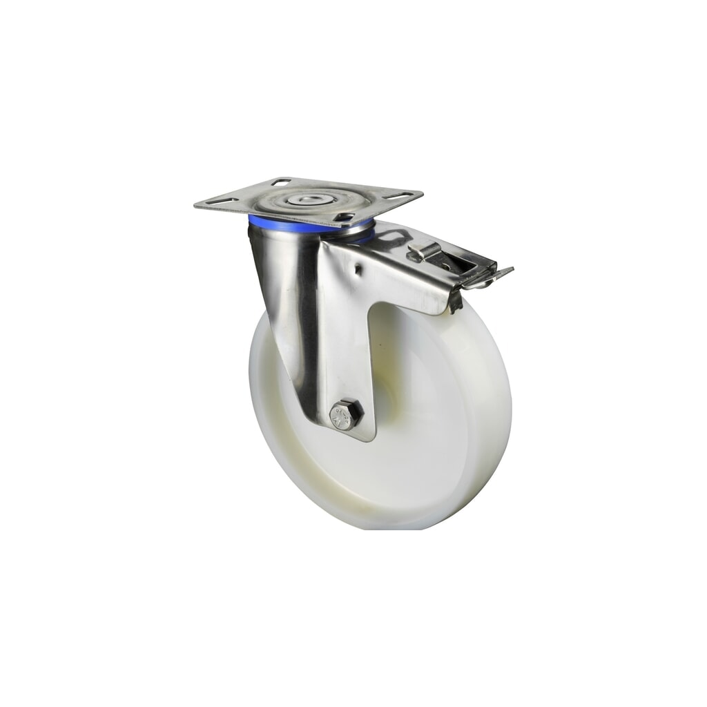 BS ROLLEN Transportrolle Kunststoff, Lenkrolle mit Feststeller, Gleitlager, Platte, Ø x Breite 100 x 30 mm, TK 130 kg Produktabbildung: BS ROLLEN Transportrolle Kunststoff, Lenkrolle mit Feststeller, Gleitlager, Platte, Ø x Breite 100 x 30 mm, TK 130 kg