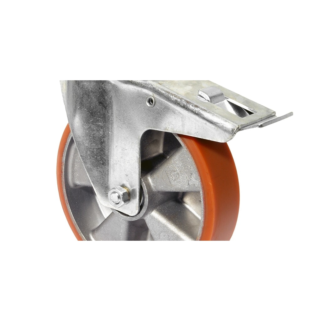 BS ROLLEN Transportrolle Prothane® Guss-Polyurethan, Lenkrolle mit Feststeller, Kugellager, Platte, Ø x Breite 80 x 20 mm, TK 120 kg Produktabbildung: BS ROLLEN Transportrolle Prothane® Guss-Polyurethan, Lenkrolle mit Feststeller, Kugellager, Platte, Ø x Breite 80 x 20 mm, TK 120 kg