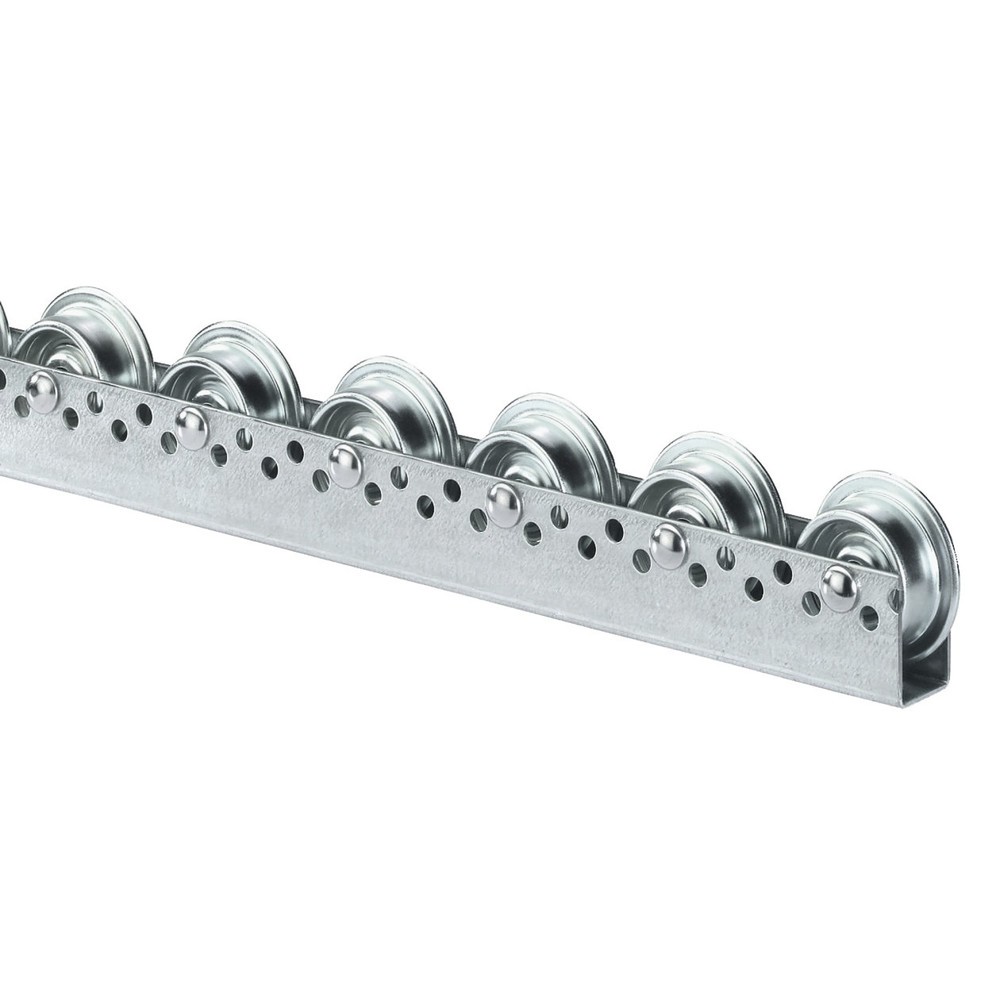 Produktabbildung: BS ROLLEN Universal-Rollenschiene, Stahlrollen, mit Spurkranz, Teilung 100 mm, TK pro Rolle 20