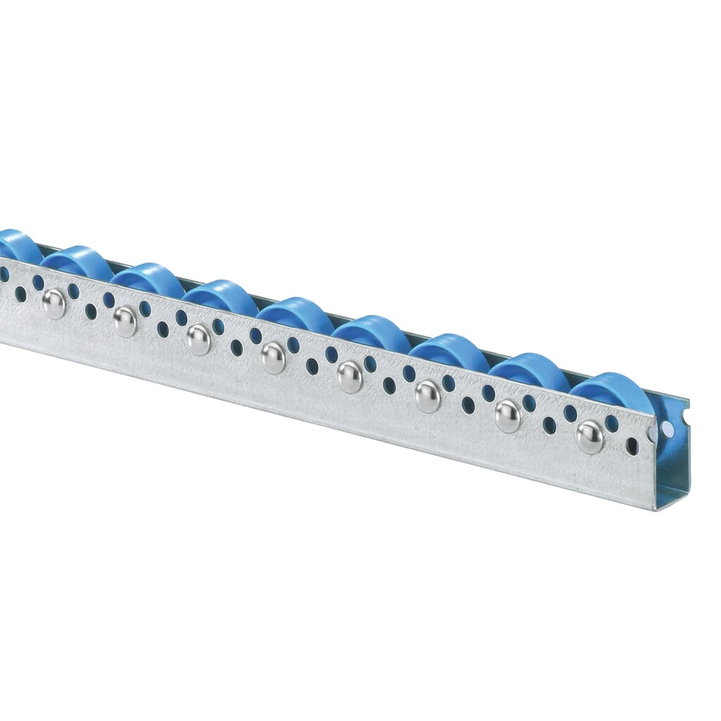 BS ROLLEN Universal-Rollenschiene, Kunststoffrollen, vielseitige Anwendungen für mittlere Lasten, TK pro Rolle 10 kg, Teilung 100 mm Produktabbildung Nr. 1: BS ROLLEN Universal-Rollenschiene, Kunststoffrollen, vielseitige Anwendungen für mittlere Lasten, TK pro Rolle 10 kg, Teilung 100 mm