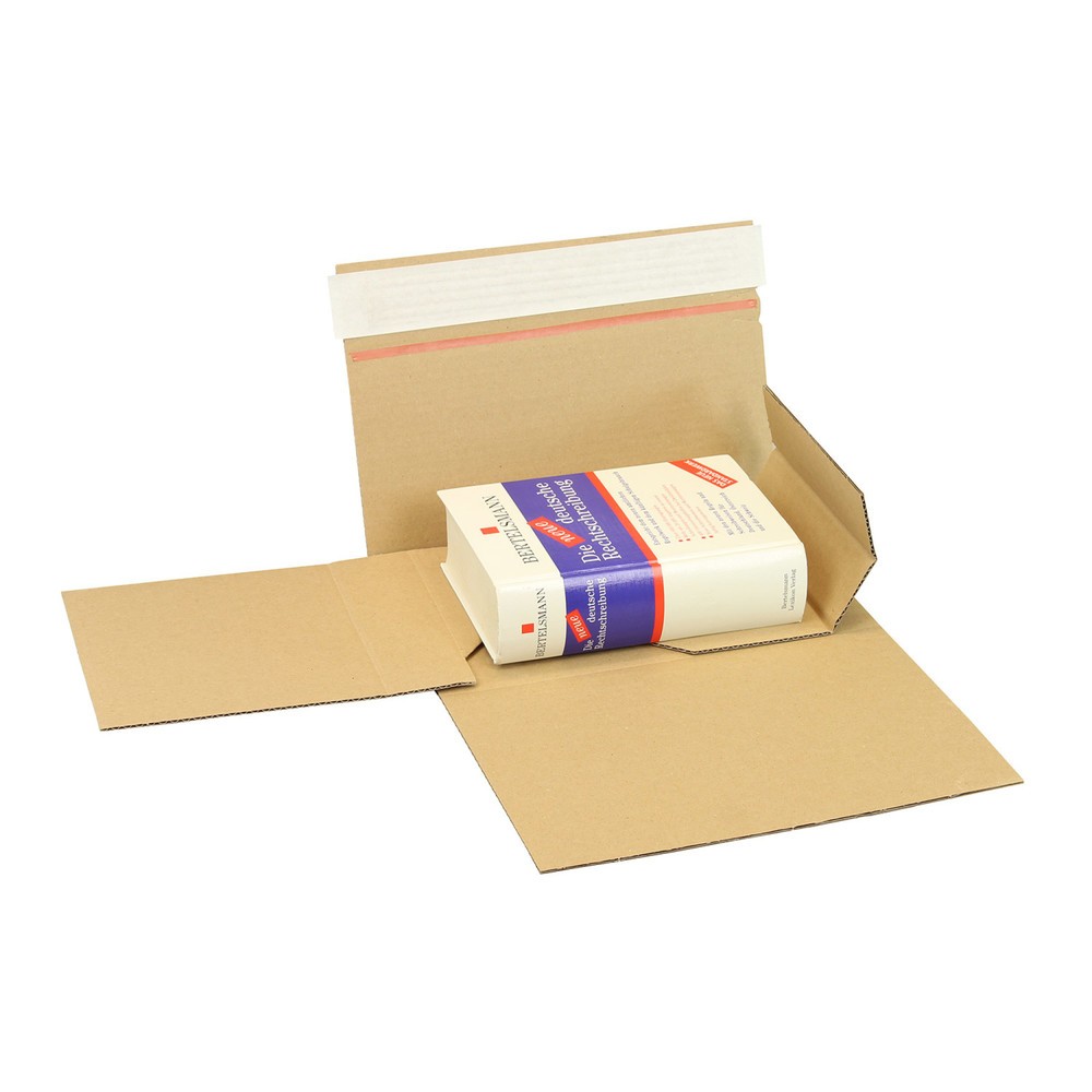 Produktabbildung: Buchverpackung Drehfix, 220 x 160 x 10 - 50mm, braun, mit Selbstklebeverschluss