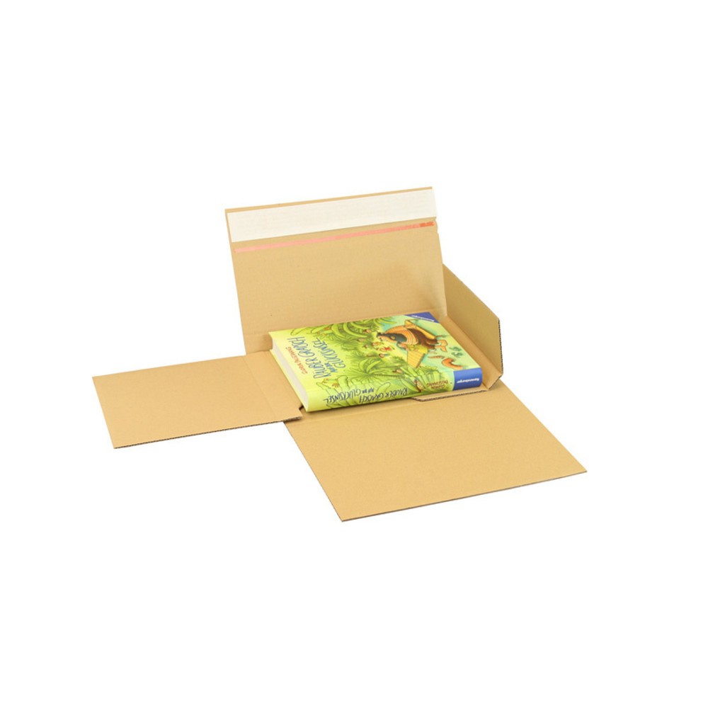 Produktabbildung: Buchverpackung Drehfix, 260 x 185 x 10 - 70mm, braun, mit Selbstklebeverschluss