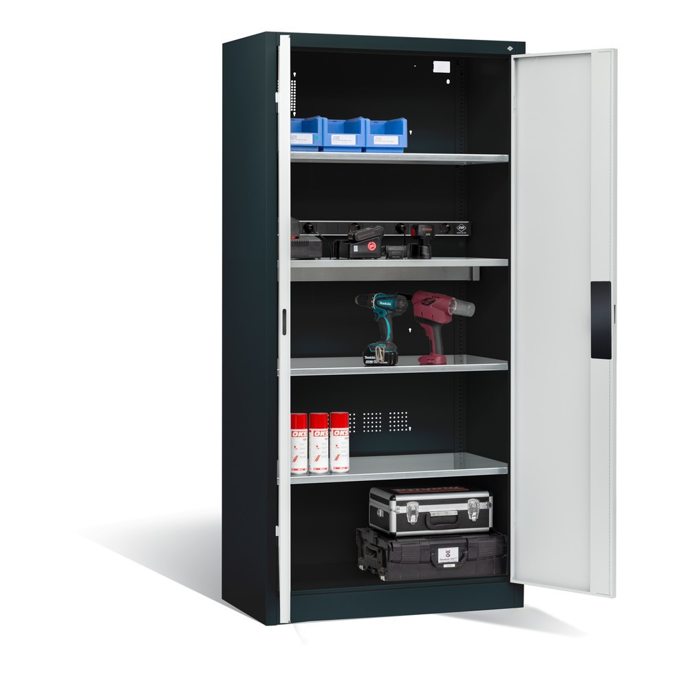 Produktabbildung Nr. 5: C+P Akku-Ladeschrank Serie 89, 1 Elektro-Einlegeboden, 5-fach-Steckdosenleiste, 3 m Zuleitung, anthrazitgrau/lichtgrau