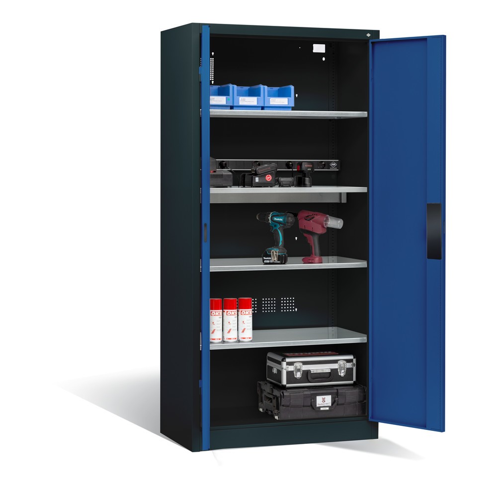 Produktabbildung Nr. 5: C+P Akku-Ladeschrank Serie 89, 1 Elektro-Einlegeboden, 5-fach-Steckdosenleiste, 3 m Zuleitung, anthrazitgrau/enzianblau