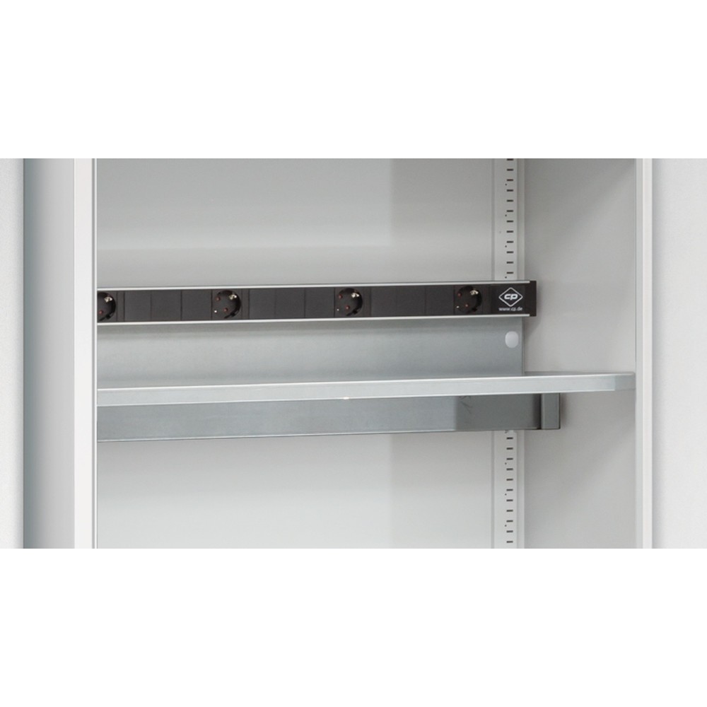 Produktabbildung: Elektro-Einlegeboden für C+P Akku-Ladeschrank Serie 89, TK 70 kg, 5-fach-Steckdosenleiste, 3 m Zuleitung, integrierte Wanne mit Belüftungsöffungen