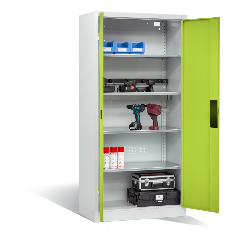 Produktabbildung Nr. 5: C+P Akku-Ladeschrank Serie 89, 1 Elektro-Einlegeboden, 5-fach-Steckdosenleiste, 3 m Zuleitung, lichtgrau/viridingrün