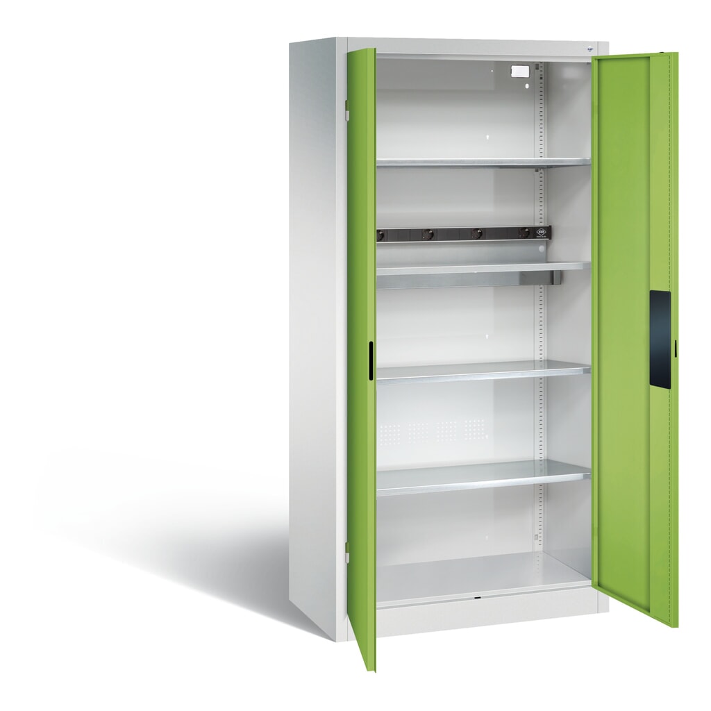 C+P Akku-Ladeschrank Serie 89, 1 Elektro-Einlegeboden, 5-fach-Steckdosenleiste, 3 m Zuleitung, lichtgrau/viridingrün Produktabbildung: C+P Akku-Ladeschrank Serie 89, 1 Elektro-Einlegeboden, 5-fach-Steckdosenleiste, 3 m Zuleitung, lichtgrau/viridingrün