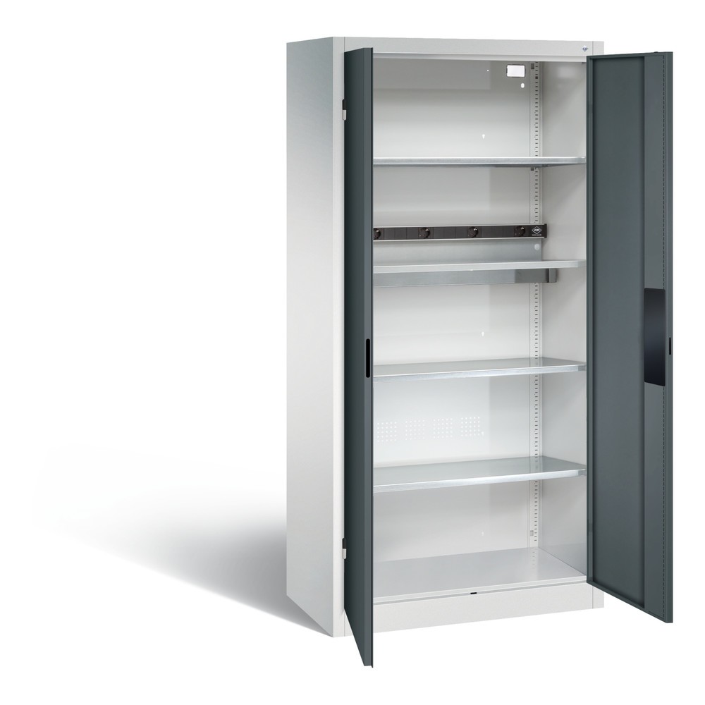 Produktabbildung: C+P Akku-Ladeschrank Serie 89, 1 Elektro-Einlegeboden, 5-fach-Steckdosenleiste, 3 m Zuleitung, lichtgrau/anthrazitgrau