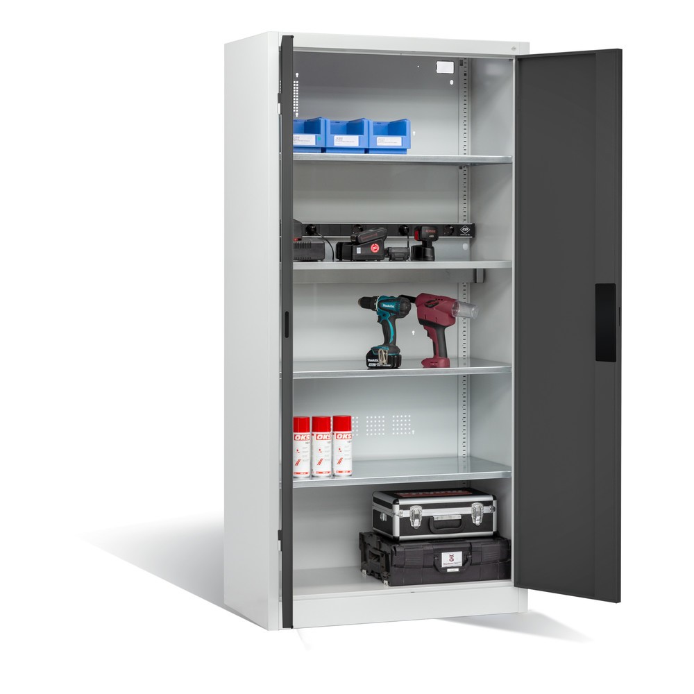 Produktabbildung Nr. 5: C+P Akku-Ladeschrank Serie 89, 1 Elektro-Einlegeboden, 5-fach-Steckdosenleiste, 3 m Zuleitung, lichtgrau/anthrazitgrau