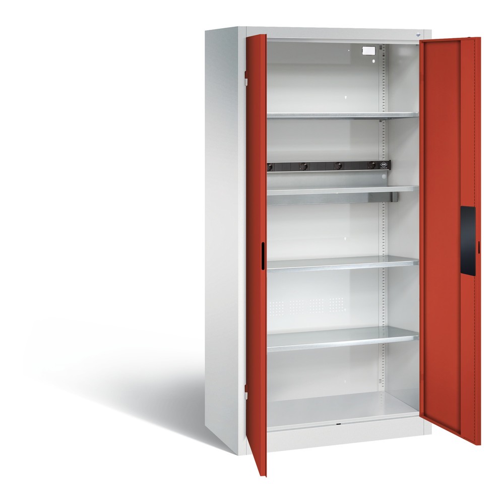 Produktabbildung: C+P Akku-Ladeschrank Serie 89, 1 Elektro-Einlegeboden, 5-fach-Steckdosenleiste, 3 m Zuleitung, lichtgrau/feuerrot