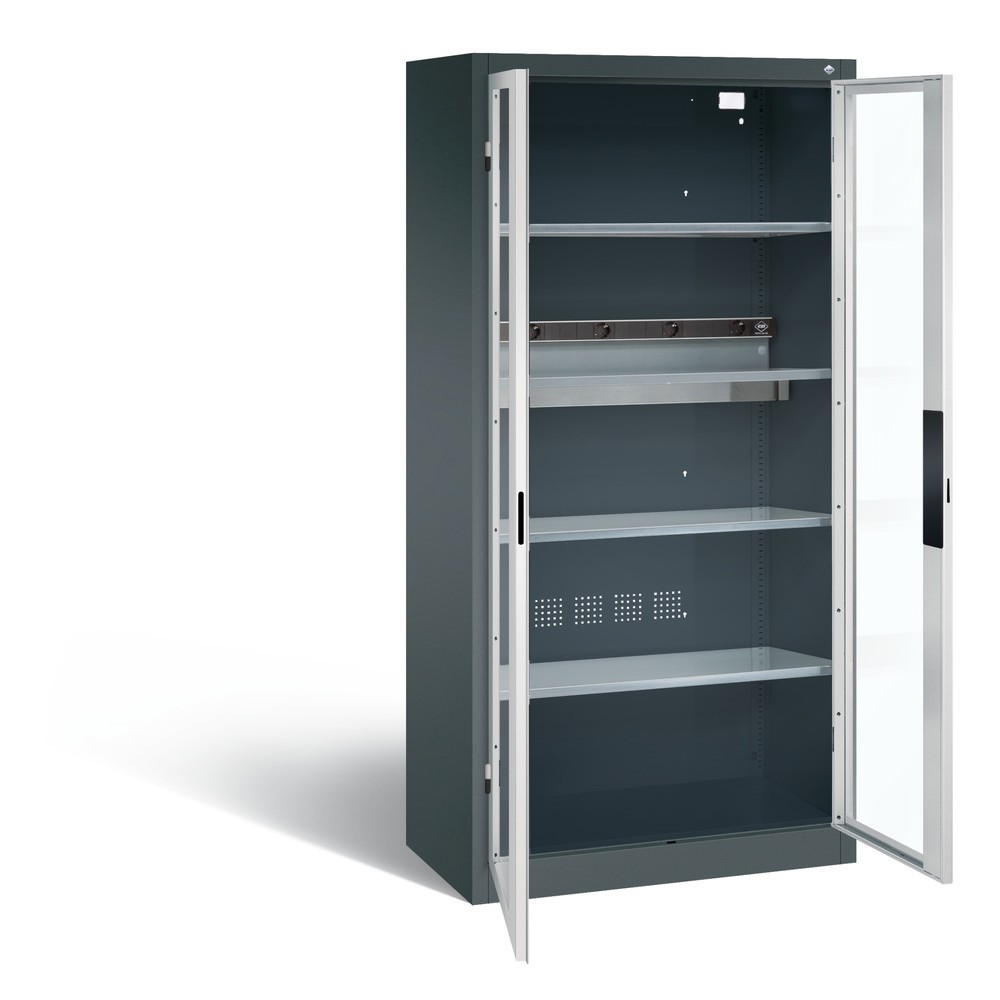 Produktabbildung Nr. 5: C+P Akku-Ladeschrank Serie 89, 1 Elektro-Einlegeboden, 5-fach-Steckdosenleiste, 3 m Zuleitung, Sichtfenster, anthrazitgrau/lichtgrau