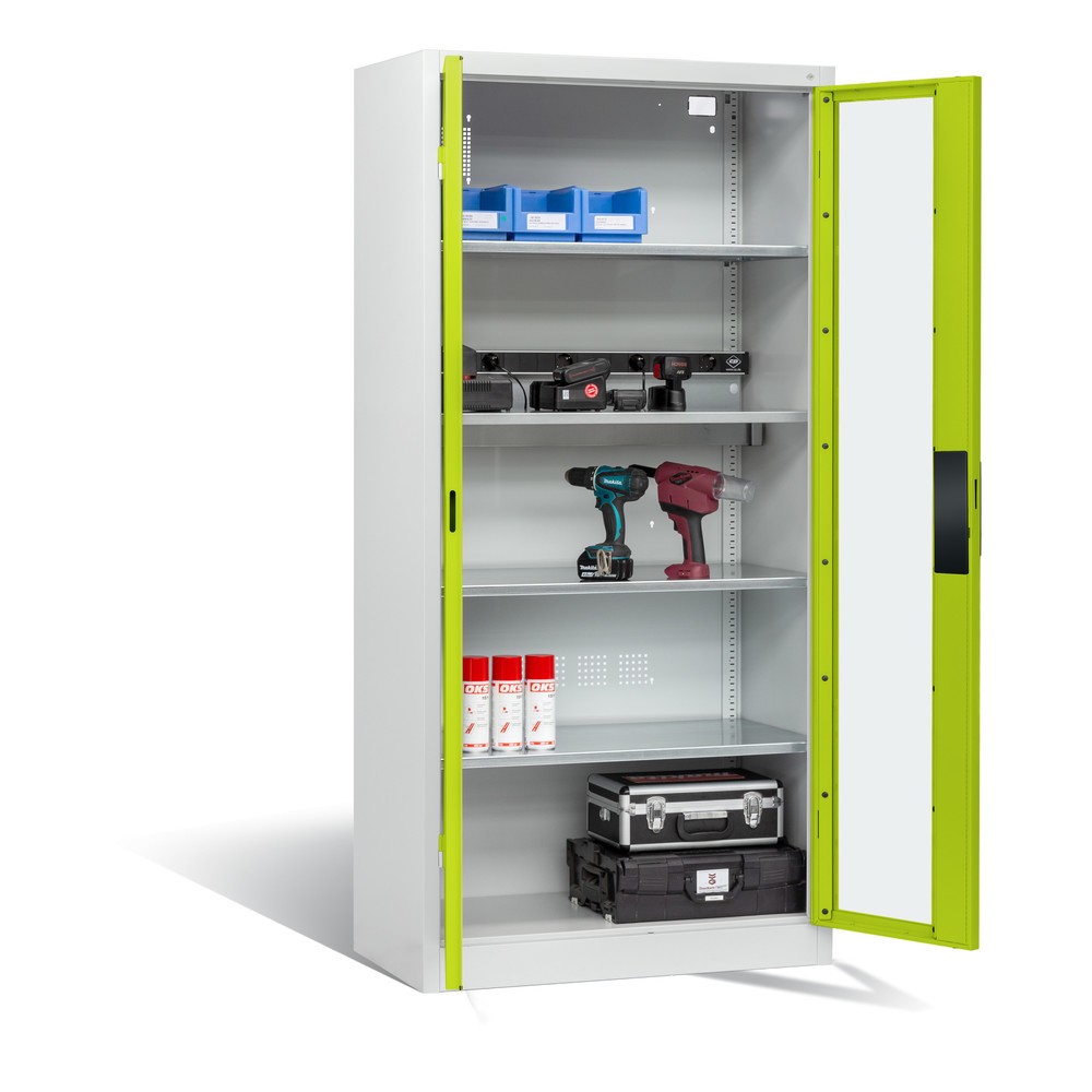 Produktabbildung Nr. 5: C+P Akku-Ladeschrank Serie 89, 1 Elektro-Einlegeboden, 5-fach-Steckdosenleiste, 3 m Zuleitung, Sichtfenster, lichtgrau/viridingrün