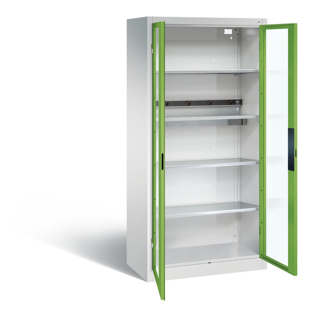 Produktabbildung: C+P Akku-Ladeschrank Serie 89, 1 Elektro-Einlegeboden, 5-fach-Steckdosenleiste, 3 m Zuleitung, Sichtfenster, lichtgrau/viridingrün