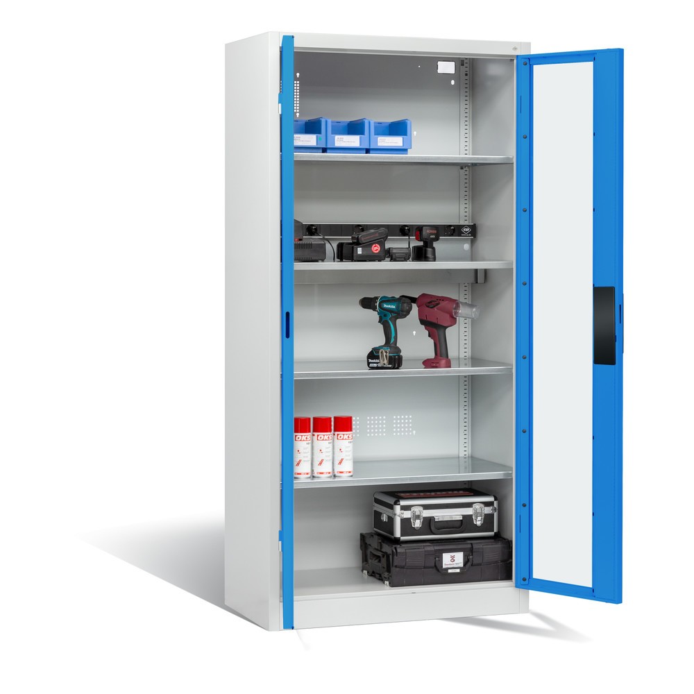 Produktabbildung Nr. 5: C+P Akku-Ladeschrank Serie 89, 1 Elektro-Einlegeboden, 5-fach-Steckdosenleiste, 3 m Zuleitung, Sichtfenster, lichtgrau/lichtblau
