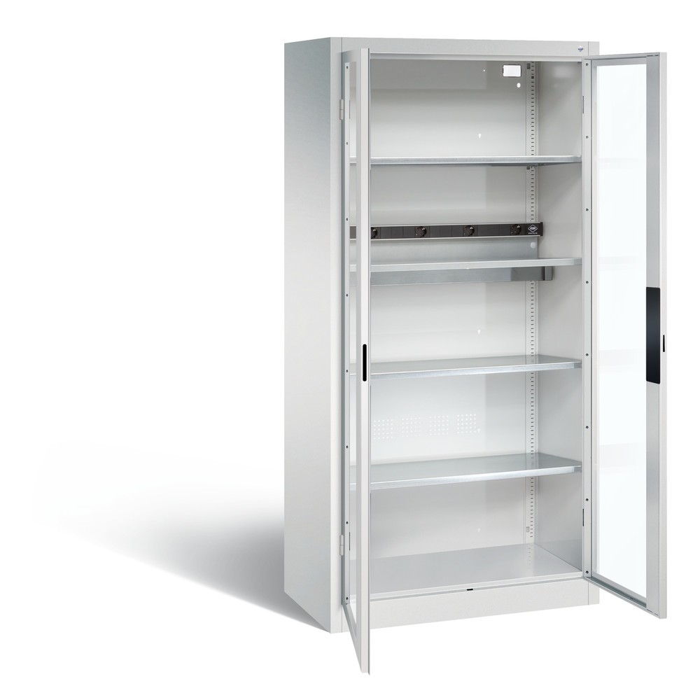 Produktabbildung: C+P Akku-Ladeschrank Serie 89, 1 Elektro-Einlegeboden, 5-fach-Steckdosenleiste, 3 m Zuleitung, Sichtfenster, lichtgrau/lichtgrau