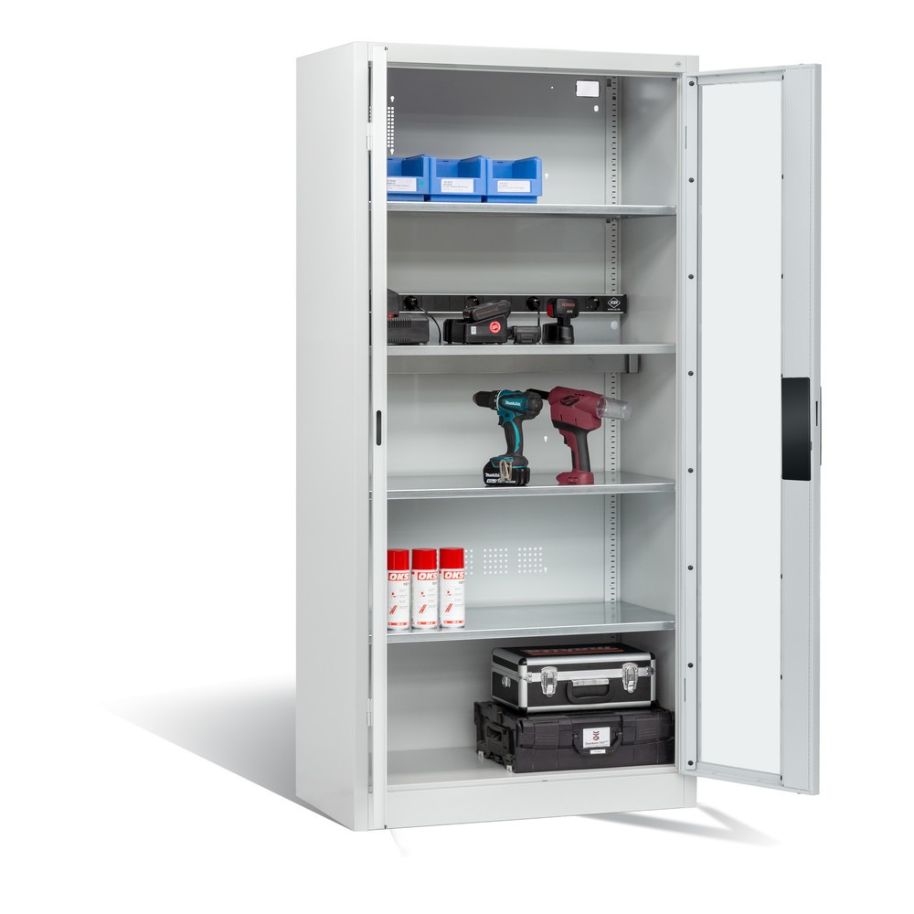 Produktabbildung Nr. 5: C+P Akku-Ladeschrank Serie 89, 1 Elektro-Einlegeboden, 5-fach-Steckdosenleiste, 3 m Zuleitung, Sichtfenster, lichtgrau/lichtgrau