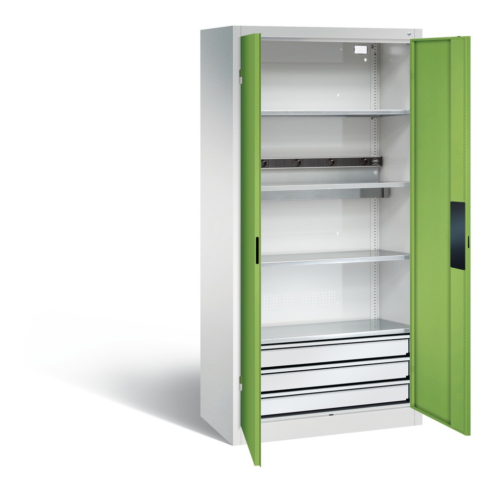 Produktabbildung Nr. 7: C+P Akku-Ladeschrank Serie 89, 3 Schubladen, 1 Elektro-Einlegeboden, 5-fach-Steckdosenleiste, 3 m Zuleitung, lichtgrau/viridingrün
