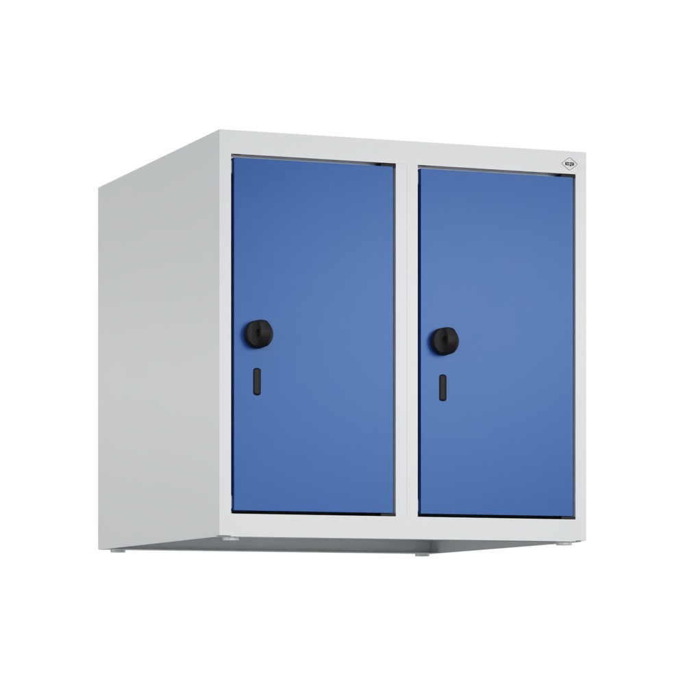 Produktabbildung: C+P Aufsatzschrank für Kleiderspind Serie Classic PLUS, 2 Abteile Breite 250 mm, lichtgrau, enzianblau, für Vorhängeschloss