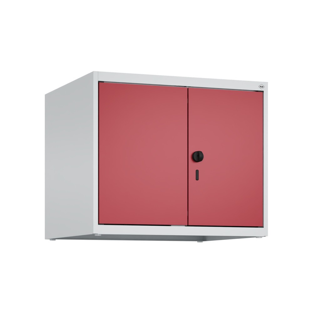 Produktabbildung: C+P Aufsatzschrank für Kleiderspind Serie Classic PLUS, 2 Abteile mit Trennwand, Breite 300 mm, lichtgrau, rubinrot, für Vorhängeschloss