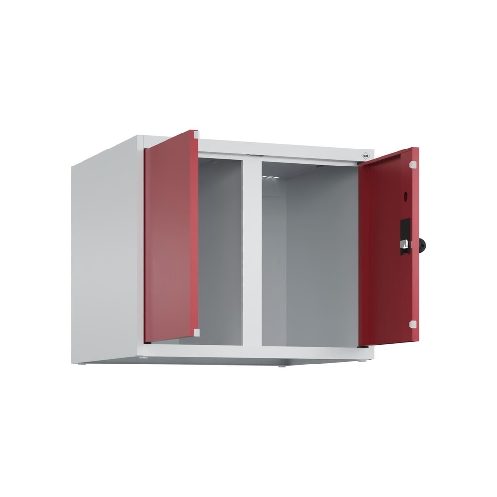 Produktabbildung: C+P Aufsatzschrank für Kleiderspind Serie Classic PLUS, 2 Abteile mit Trennwand, Breite 300 mm, lichtgrau, rubinrot, für Vorhängeschloss