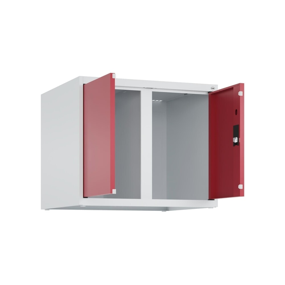 C+P Aufsatzschrank für Kleiderspind Serie Classic PLUS, 2 Abteile mit Trennwand, Breite 300 mm, lichtgrau, rubinrot, Zylinderschloss Produktabbildung: C+P Aufsatzschrank für Kleiderspind Serie Classic PLUS, 2 Abteile mit Trennwand, Breite 300 mm, lichtgrau, rubinrot, Zylinderschloss