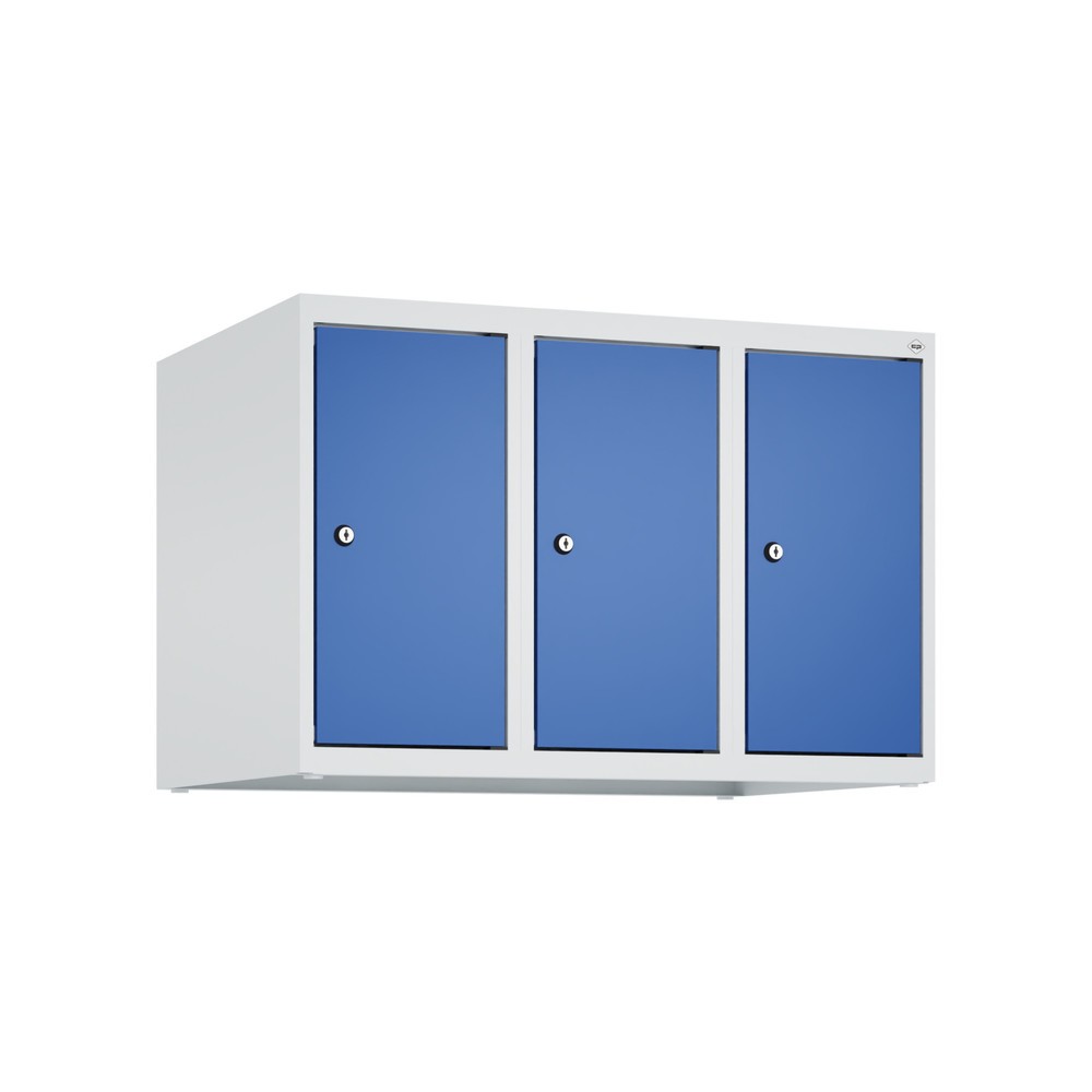 Produktabbildung: C+P Aufsatzschrank für Kleiderspind Serie Classic PLUS, 3 Abteile Breite 250 mm, lichtgrau, enzianblau, Zylinderschloss