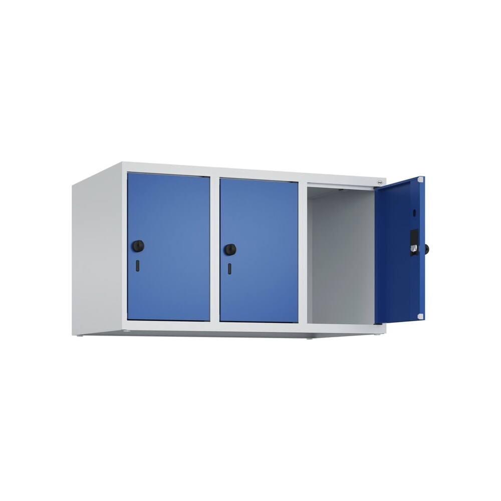 Produktabbildung: C+P Aufsatzschrank für Kleiderspind Serie Classic PLUS, 3 Abteile Breite 300 mm, lichtgrau, enzianblau, für Vorhängeschloss