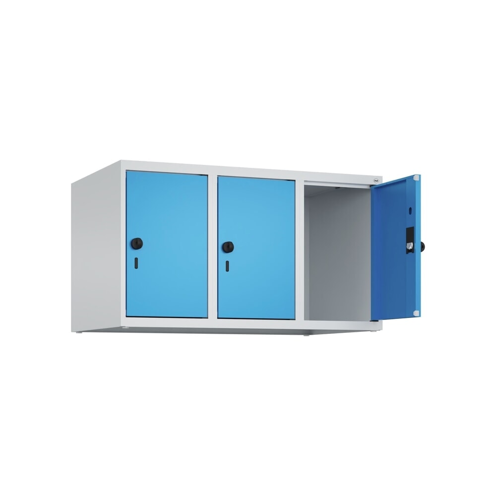 Produktabbildung: C+P Aufsatzschrank für Kleiderspind Serie Classic PLUS, 3 Abteile Breite 300 mm, lichtgrau, lichtblau, für Vorhängeschloss