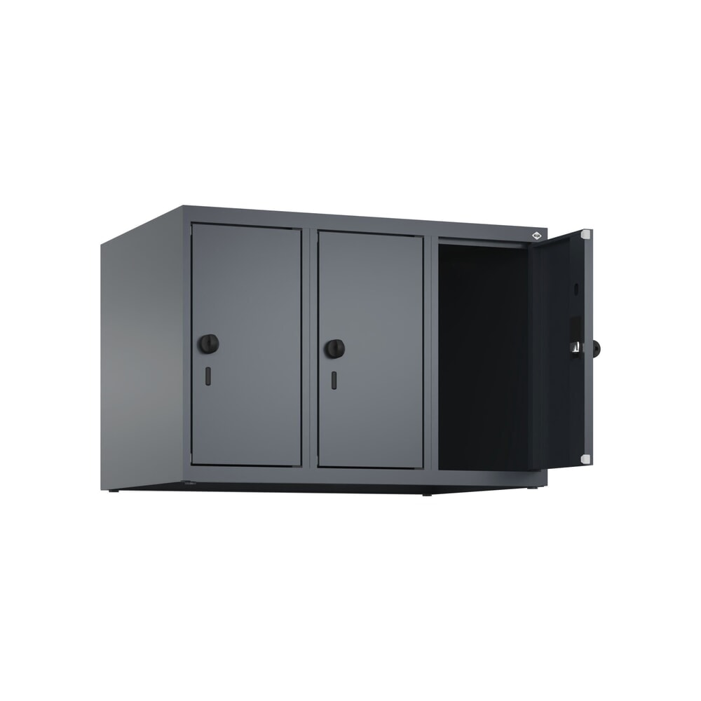 C+P Aufsatzschrank für Kleiderspind Serie Classic PLUS, 3 Abteile Breite 250 mm, anthrazitgrau, für Vorhängeschloss Produktabbildung: C+P Aufsatzschrank für Kleiderspind Serie Classic PLUS, 3 Abteile Breite 250 mm, anthrazitgrau, für Vorhängeschloss