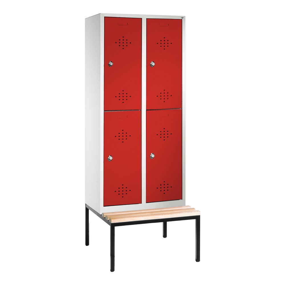 C+P Classic Kleiderspind doppelstöckig mit untergebauter Sitzbank, 2 Abteile, Abteilbreite 400 mm