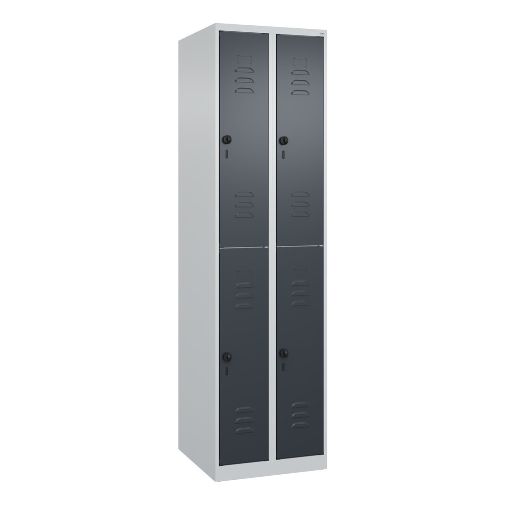 Produktabbildung: C+P Doppelstock-Spind Classic PLUS, 2 Abteile, HxBxT 1.850 x 500 x 500 mm, lichtgrau, anthrazitgrau, für Vorhängeschloss, 4 Fächer