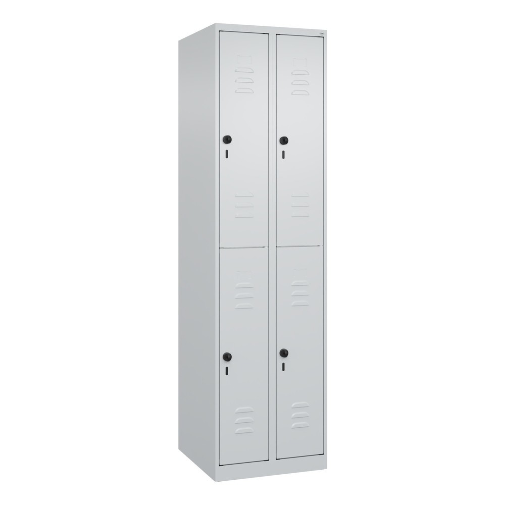 Produktabbildung: C+P Doppelstock-Spind Classic PLUS, 2 Abteile, HxBxT 1.850 x 500 x 500 mm, lichtgrau, lichtgrau, für Vorhängeschloss, 4 Fächer