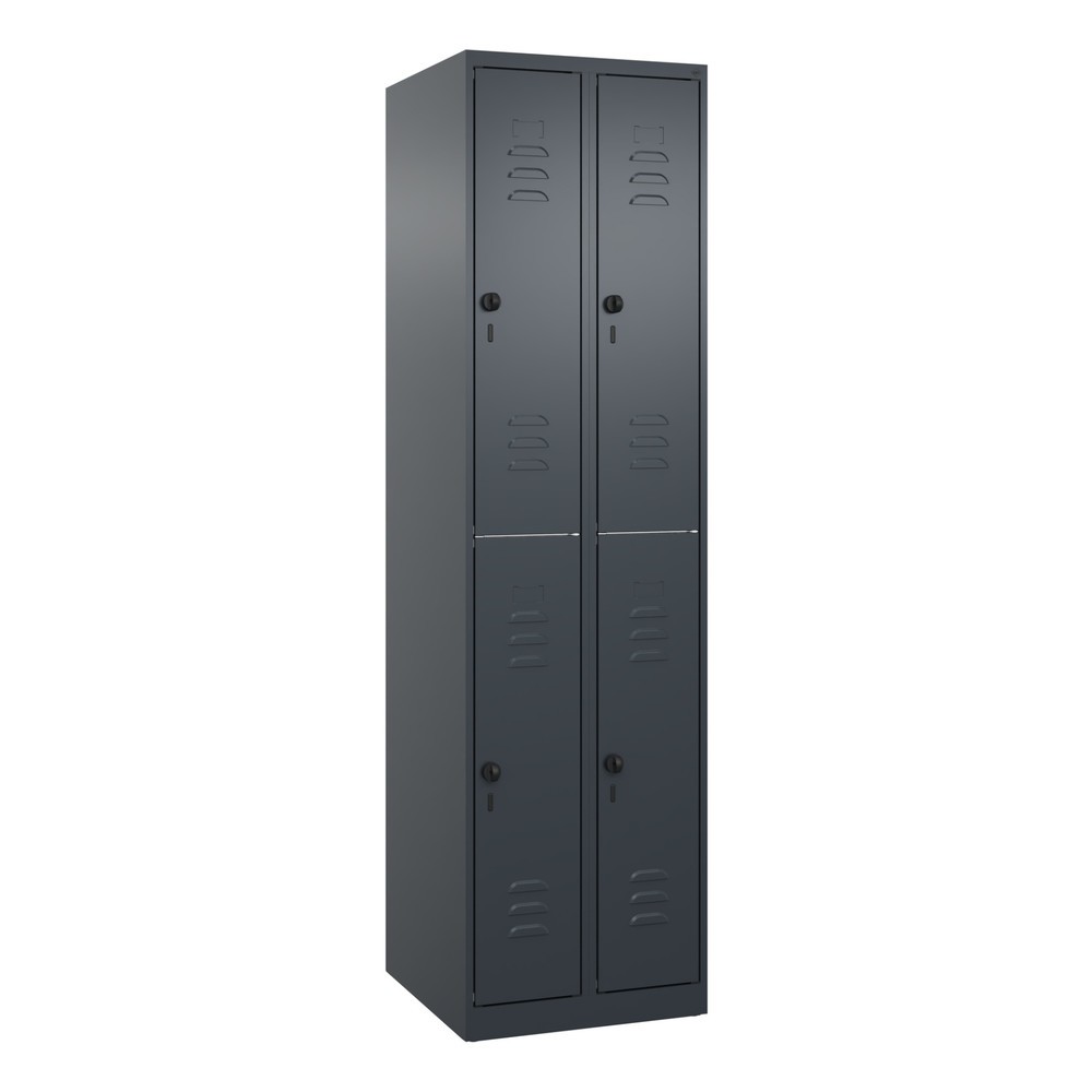 Produktabbildung: C+P Doppelstock-Spind Classic PLUS, 2 Abteile, HxBxT 1.850 x 500 x 500 mm, anthrazitgrau, anthrazitgrau, für Vorhängeschloss, 4 Fächer