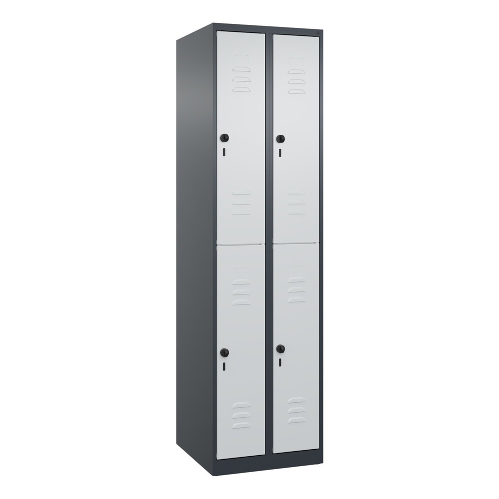 Produktabbildung: C+P Doppelstock-Spind Classic PLUS, 2 Abteile, HxBxT 1.850 x 500 x 500 mm, anthrazitgrau, lichtgrau, für Vorhängeschloss, 4 Fächer