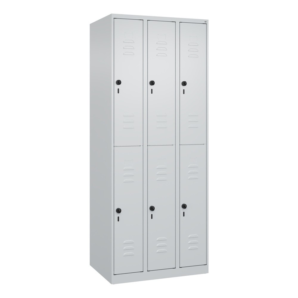 Produktabbildung: C+P Doppelstock-Spind Classic PLUS, 3 Abteile, HxBxT 1.850 x 750 x 500 mm, lichtgrau, lichtgrau, für Vorhängeschloss, 6 Fächer