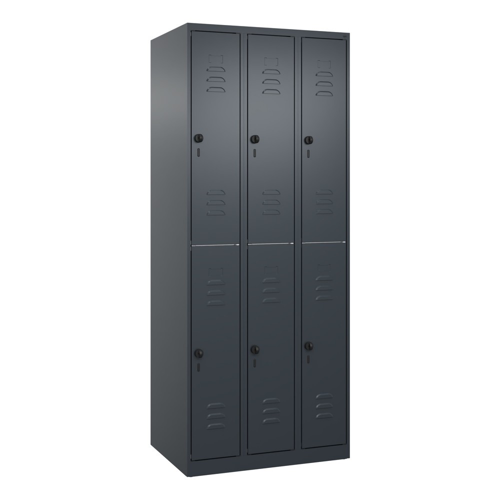 Produktabbildung: C+P Doppelstock-Spind Classic PLUS, 3 Abteile, HxBxT 1.850 x 750 x 500 mm, anthrazitgrau, anthrazitgrau, für Vorhängeschloss, 6 Fächer