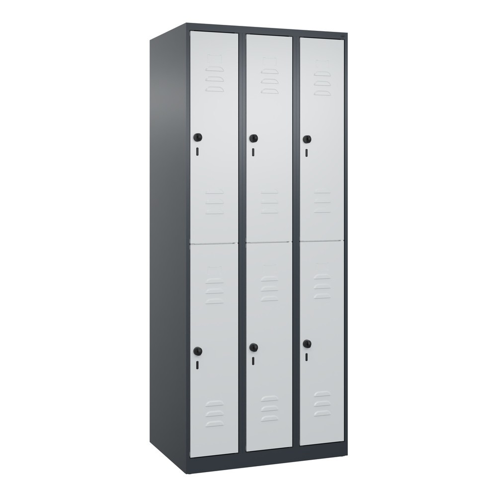 Produktabbildung: C+P Doppelstock-Spind Classic PLUS, 3 Abteile, HxBxT 1.850 x 750 x 500 mm, anthrazitgrau, lichtgrau, für Vorhängeschloss, 6 Fächer