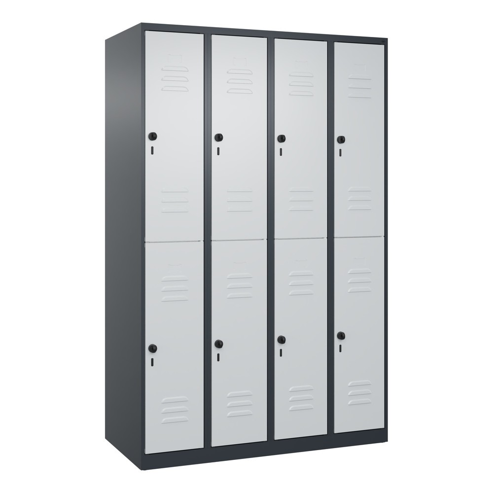 Produktabbildung: C+P Doppelstock-Spind Classic PLUS, 4 Abteile, HxBxT 1.850 x 1.200 x 500 mm, anthrazitgrau, lichtgrau, für Vorhängeschloss, 8 Fächer