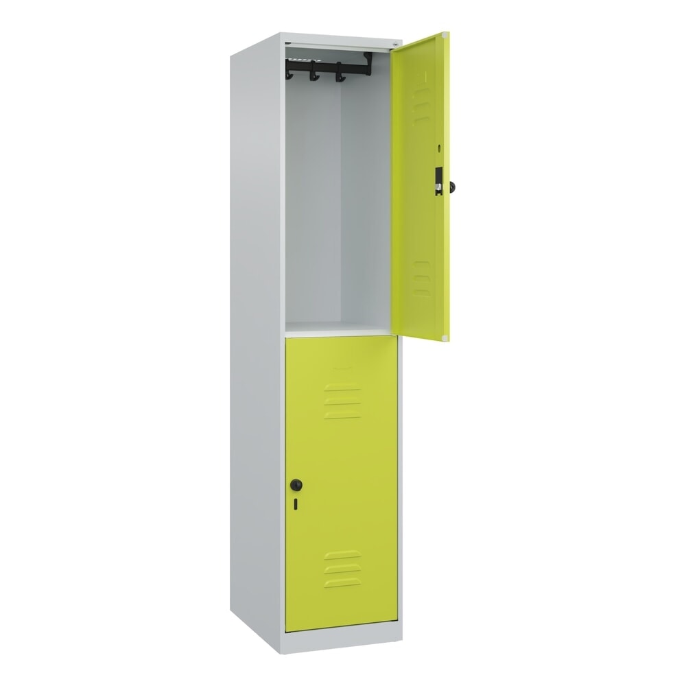 Produktabbildung: C+P Doppelstock-Spind Classic PLUS, 1 Abteil, HxBxT 1.850 x 400 x 500 mm, lichtgrau, clowngrün, für Vorhängeschloss, 2 Fächer