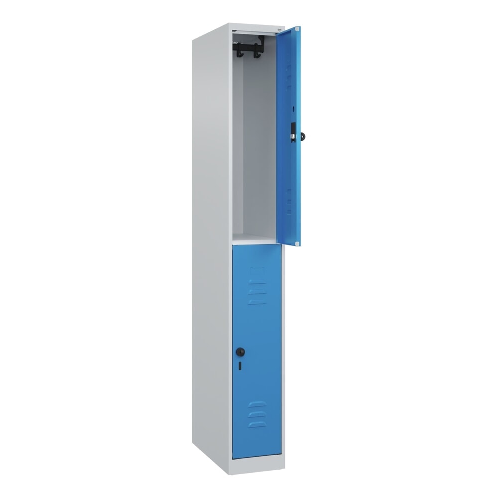 Produktabbildung: C+P Doppelstock-Spind Classic PLUS, 1 Abteil, HxBxT 1.850 x 250 x 500 mm, lichtgrau, lichtblau, für Vorhängeschloss, 2 Fächer
