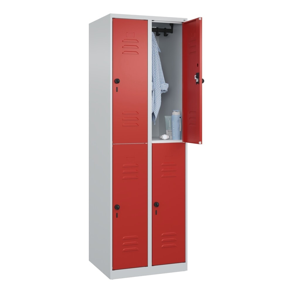 Produktabbildung Nr. 9: C+P Doppelstock-Spind Classic PLUS, 2 Abteile, HxBxT 1.850 x 600 x 500 mm, lichtgrau, rubinrot, für Vorhängeschloss, 4 Fächer
