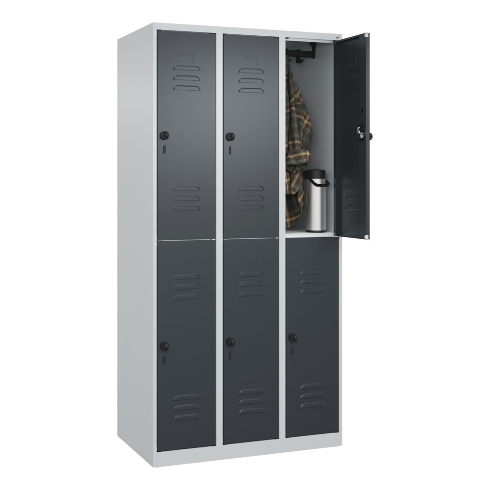 Produktabbildung Nr. 10: C+P Doppelstock-Spind Classic PLUS, 3 Abteile, HxBxT 1.850 x 900 x 500 mm, lichtgrau, anthrazitgrau, für Vorhängeschloss, 6 Fächer