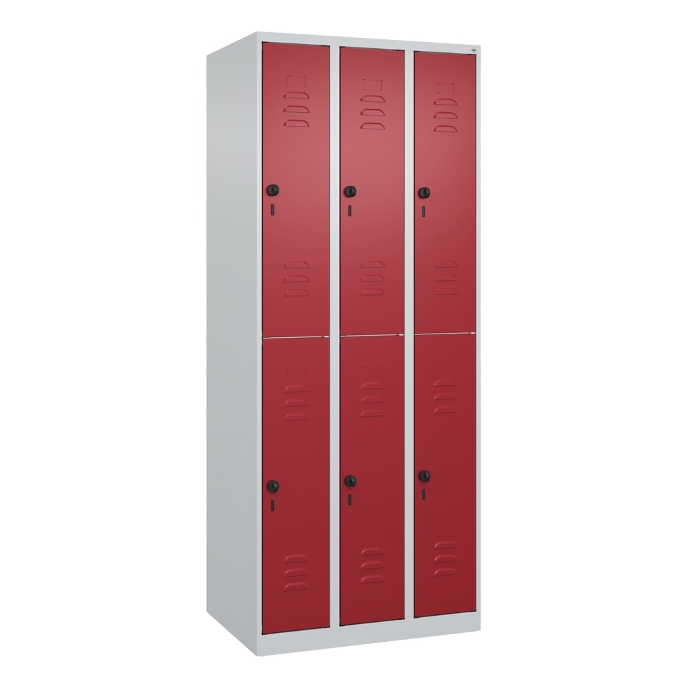 Produktabbildung Nr. 9: C+P Doppelstock-Spind Classic PLUS, 3 Abteile, HxBxT 1.850 x 750 x 500 mm, lichtgrau, rubinrot, für Vorhängeschloss, 6 Fächer